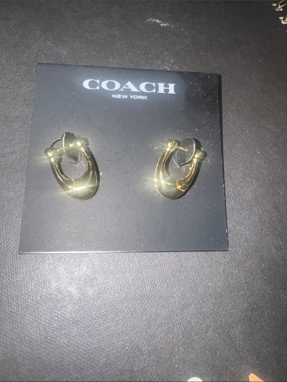Coach Gold-Tone Interlocking Hoop Stud Earrings